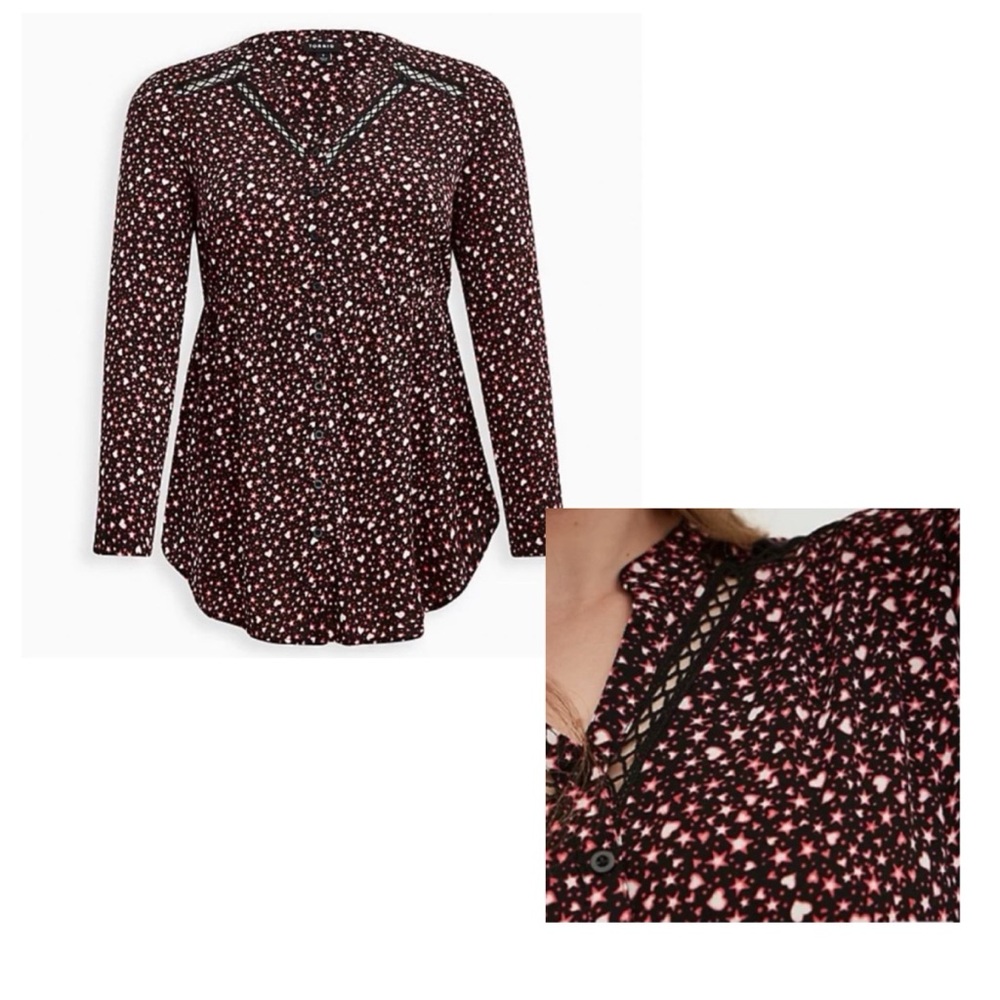 NEW Torrid 3 Emma Babydoll Top - Textured Stretch Rayon Stars Black